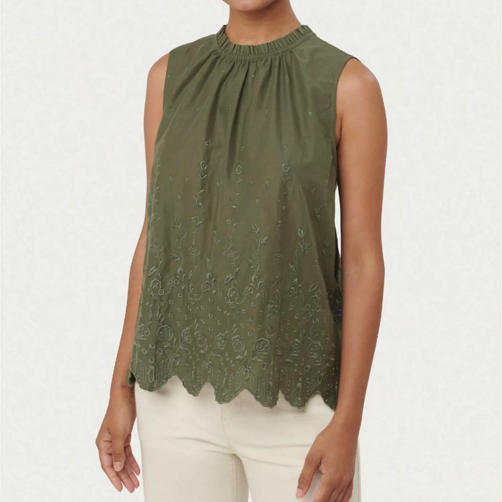 Loft Scalloped Eyelet Shell XS Eucalyptus Green